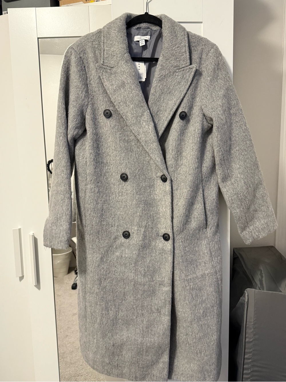 Topshop Double-Breasted Light Gray Coat